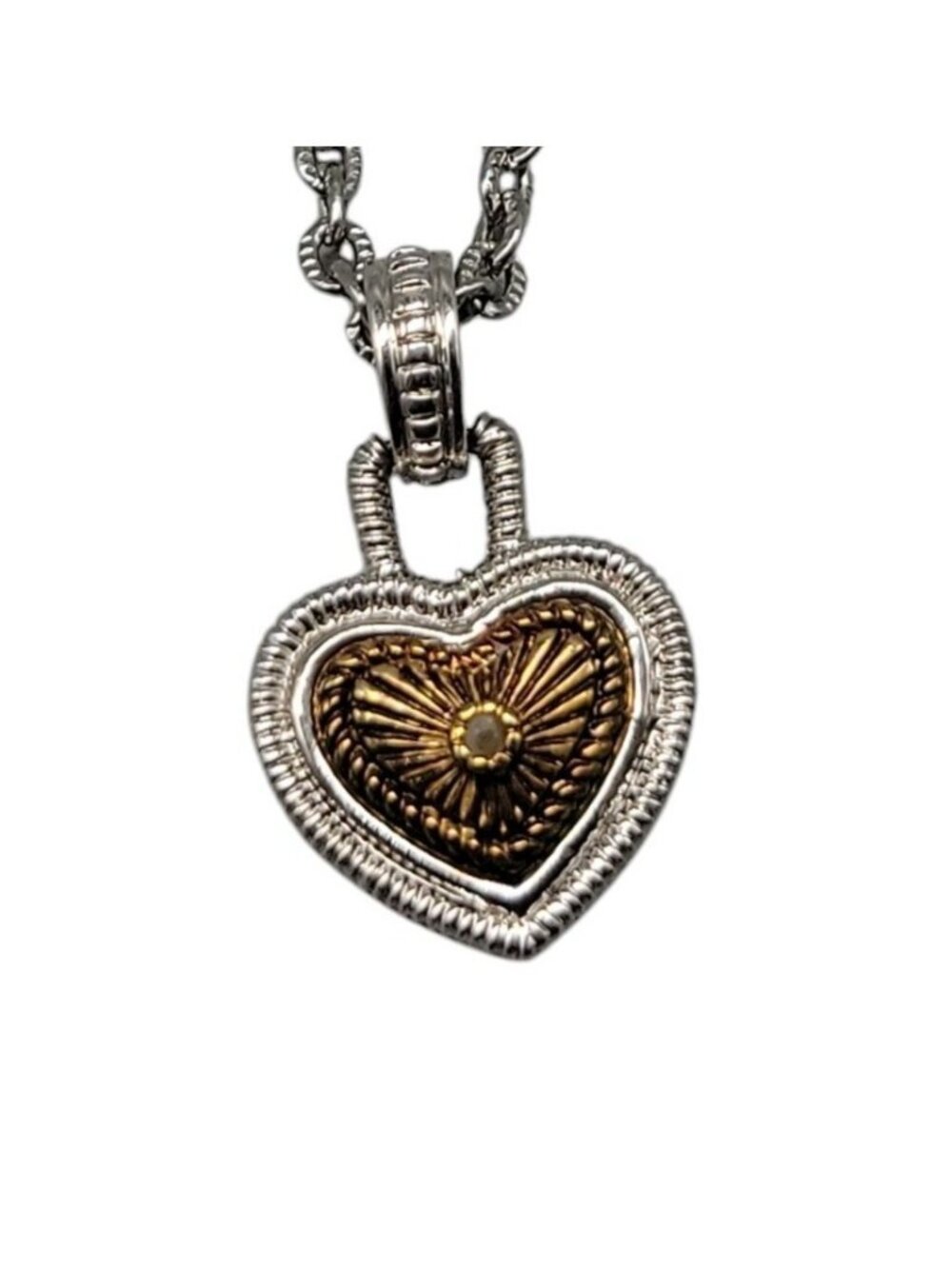 Vintage Diamonds International Two Tone Heart Pendant Necklace Silver Gold - Picture 10 of 11